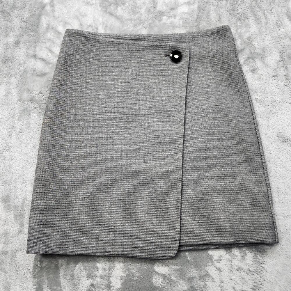 Ann Taylor LOFT Skirt Womens 0 Gray Faux Wrap Pencil Back Zip‎ Stretch Preppy
